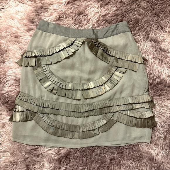 Women’s Reiss Metallic Silver Fringed Skirt Size 4